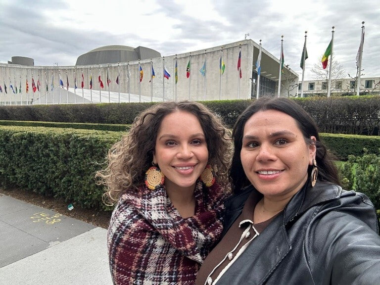 New York City, USA: Banok (left) and Terri at the United Nations Permanent Forum on Indigenous Issues. Photo: Supplied.